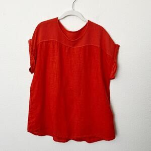[Saiph Lab] Oversized Coral Lagenlook Italian Linen Short Sleeve Blouse Size 1X